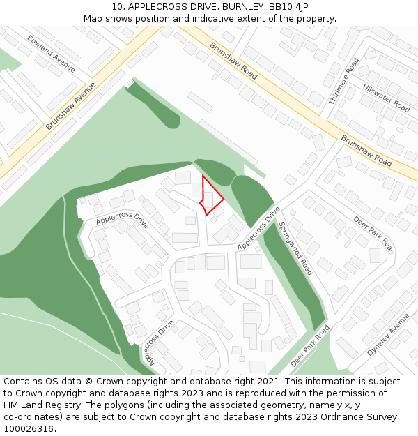 10, APPLECROSS DRIVE, BURNLEY, BB10 4JP: Location map and indicative extent of plot