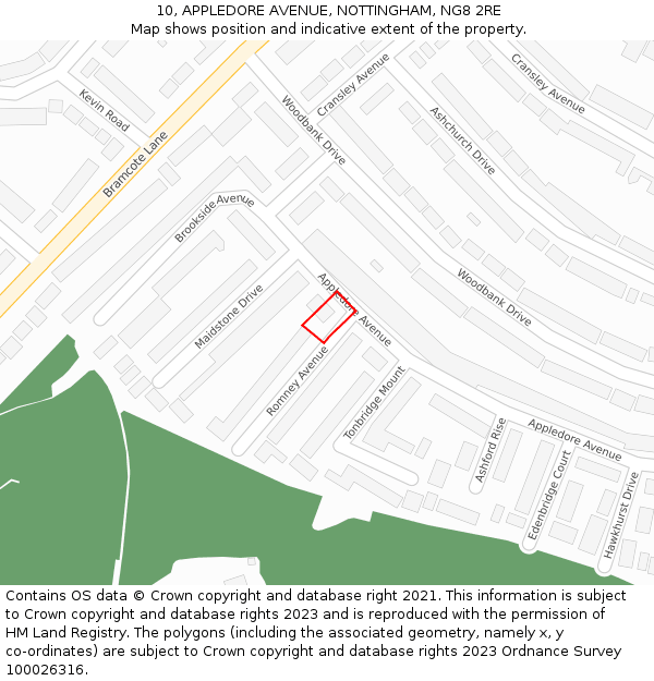 10, APPLEDORE AVENUE, NOTTINGHAM, NG8 2RE: Location map and indicative extent of plot