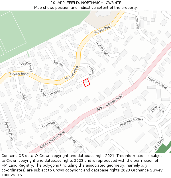 10, APPLEFIELD, NORTHWICH, CW8 4TE: Location map and indicative extent of plot