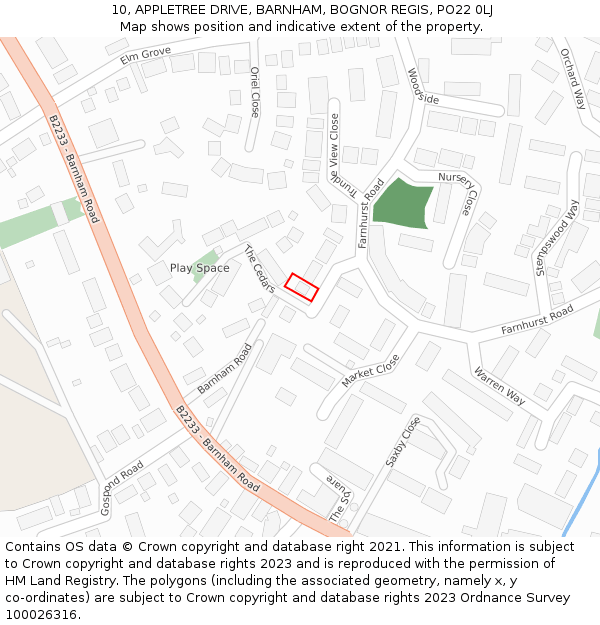 10, APPLETREE DRIVE, BARNHAM, BOGNOR REGIS, PO22 0LJ: Location map and indicative extent of plot