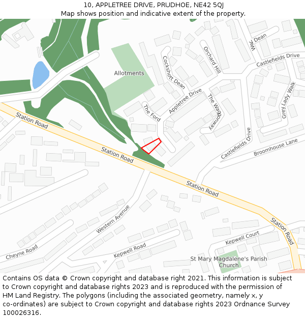 10, APPLETREE DRIVE, PRUDHOE, NE42 5QJ: Location map and indicative extent of plot