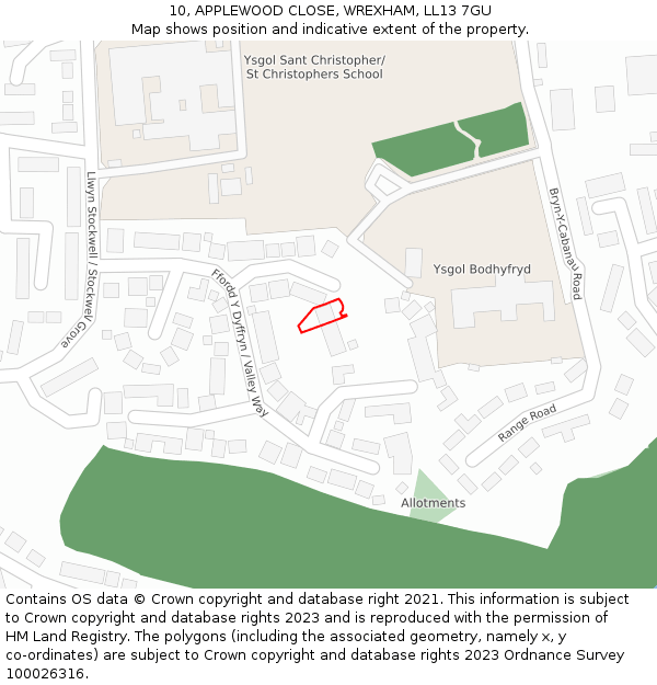 10, APPLEWOOD CLOSE, WREXHAM, LL13 7GU: Location map and indicative extent of plot