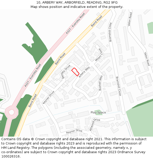 10, ARBERY WAY, ARBORFIELD, READING, RG2 9FG: Location map and indicative extent of plot