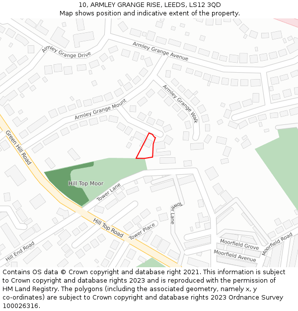10, ARMLEY GRANGE RISE, LEEDS, LS12 3QD: Location map and indicative extent of plot