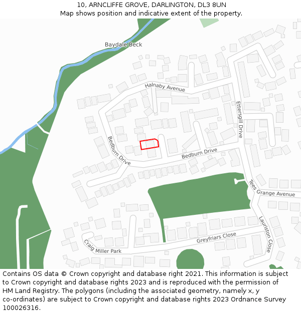 10, ARNCLIFFE GROVE, DARLINGTON, DL3 8UN: Location map and indicative extent of plot