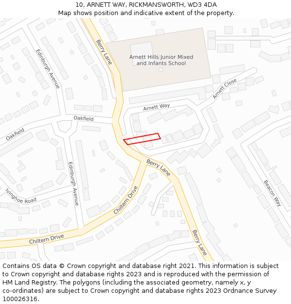 10, ARNETT WAY, RICKMANSWORTH, WD3 4DA: Location map and indicative extent of plot