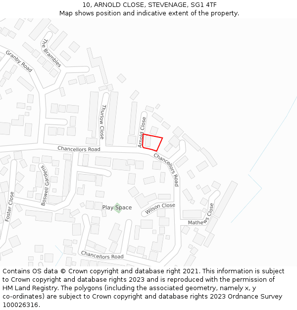 10, ARNOLD CLOSE, STEVENAGE, SG1 4TF: Location map and indicative extent of plot