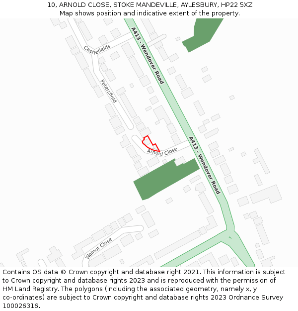 10, ARNOLD CLOSE, STOKE MANDEVILLE, AYLESBURY, HP22 5XZ: Location map and indicative extent of plot