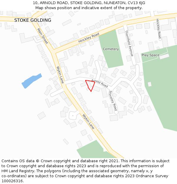 10, ARNOLD ROAD, STOKE GOLDING, NUNEATON, CV13 6JG: Location map and indicative extent of plot