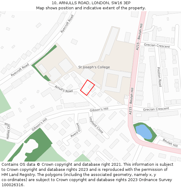 10, ARNULLS ROAD, LONDON, SW16 3EP: Location map and indicative extent of plot
