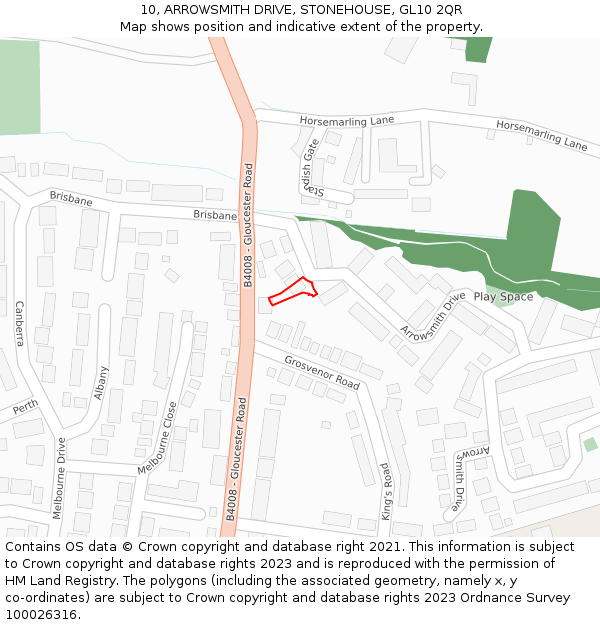 10, ARROWSMITH DRIVE, STONEHOUSE, GL10 2QR: Location map and indicative extent of plot