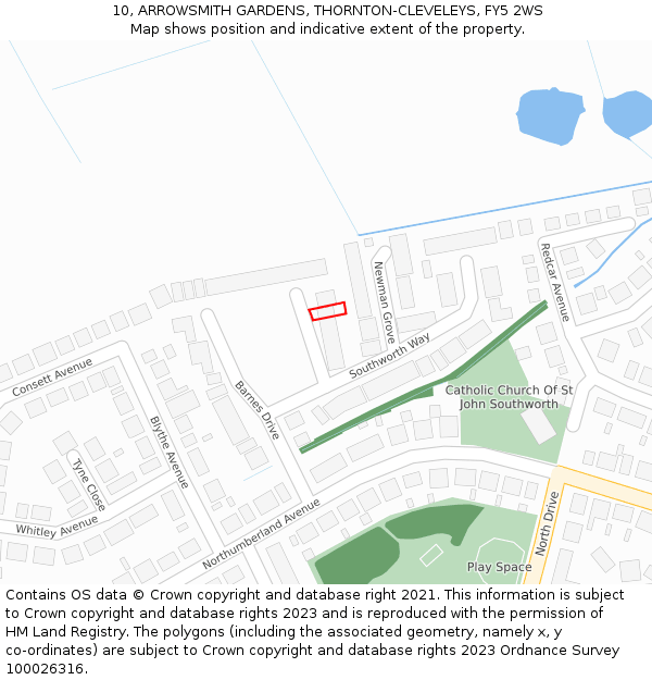 10, ARROWSMITH GARDENS, THORNTON-CLEVELEYS, FY5 2WS: Location map and indicative extent of plot