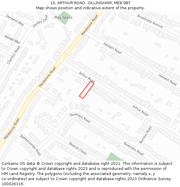 10, ARTHUR ROAD, GILLINGHAM, ME8 9BT: Location map and indicative extent of plot