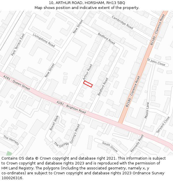 10, ARTHUR ROAD, HORSHAM, RH13 5BQ: Location map and indicative extent of plot