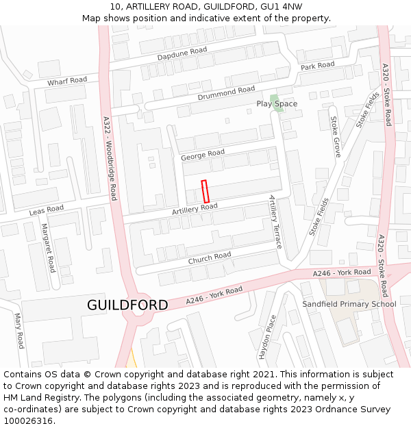 10, ARTILLERY ROAD, GUILDFORD, GU1 4NW: Location map and indicative extent of plot