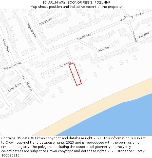 10, ARUN WAY, BOGNOR REGIS, PO21 4HF: Location map and indicative extent of plot