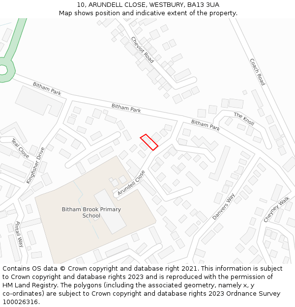 10, ARUNDELL CLOSE, WESTBURY, BA13 3UA: Location map and indicative extent of plot