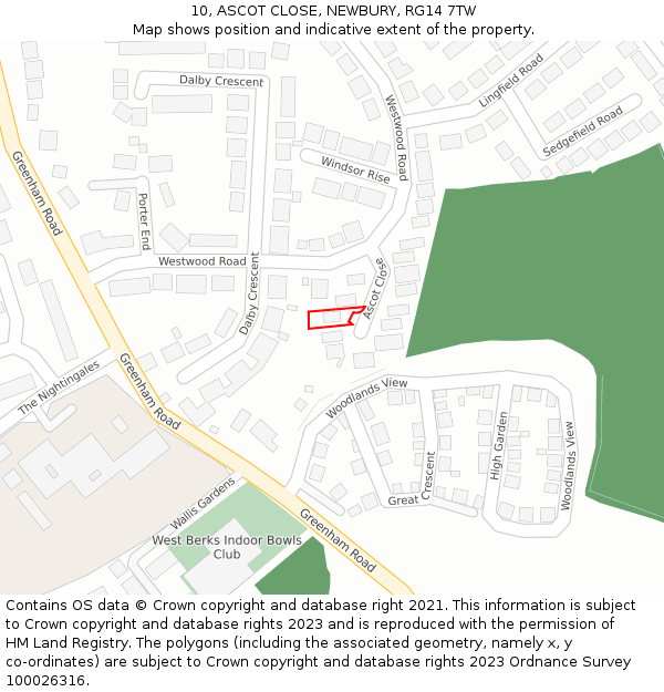 10, ASCOT CLOSE, NEWBURY, RG14 7TW: Location map and indicative extent of plot