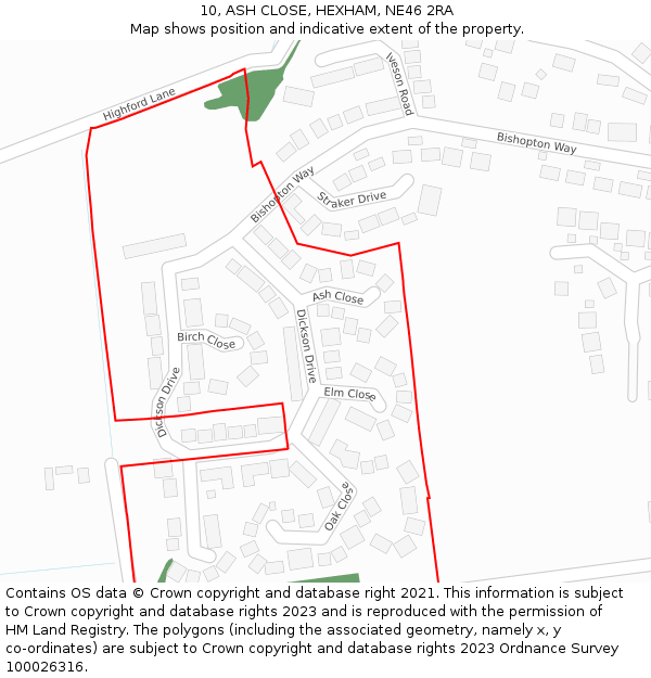 10, ASH CLOSE, HEXHAM, NE46 2RA: Location map and indicative extent of plot