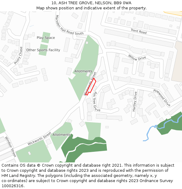 10, ASH TREE GROVE, NELSON, BB9 0WA: Location map and indicative extent of plot