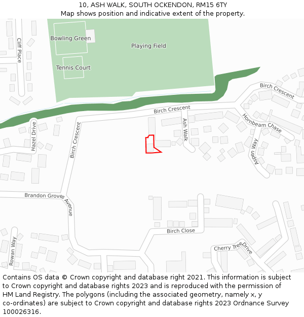 10, ASH WALK, SOUTH OCKENDON, RM15 6TY: Location map and indicative extent of plot