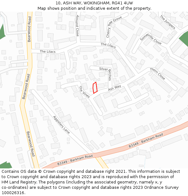 10, ASH WAY, WOKINGHAM, RG41 4UW: Location map and indicative extent of plot