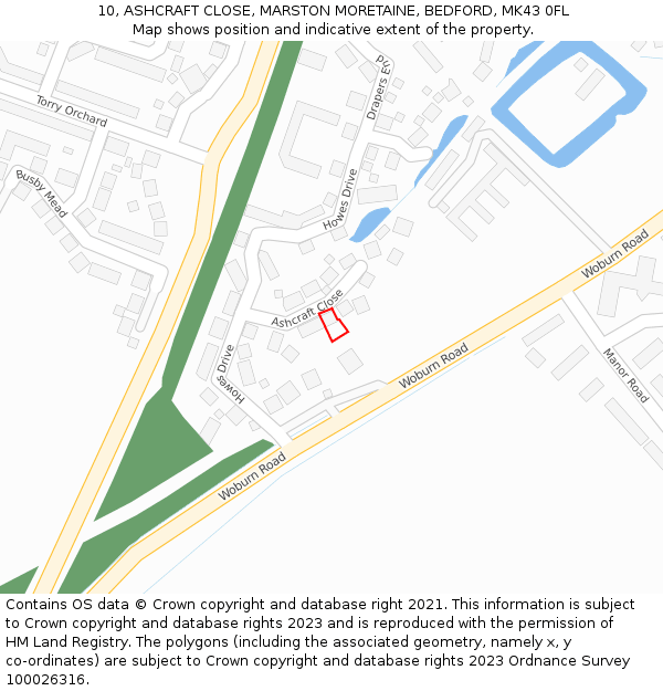 10, ASHCRAFT CLOSE, MARSTON MORETAINE, BEDFORD, MK43 0FL: Location map and indicative extent of plot