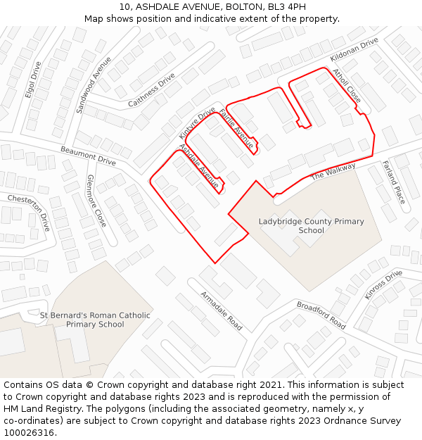 10, ASHDALE AVENUE, BOLTON, BL3 4PH: Location map and indicative extent of plot