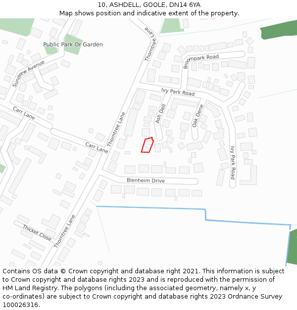 10, ASHDELL, GOOLE, DN14 6YA: Location map and indicative extent of plot