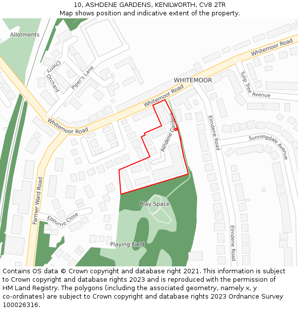 10, ASHDENE GARDENS, KENILWORTH, CV8 2TR: Location map and indicative extent of plot