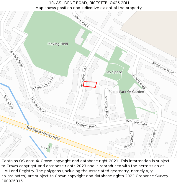 10, ASHDENE ROAD, BICESTER, OX26 2BH: Location map and indicative extent of plot