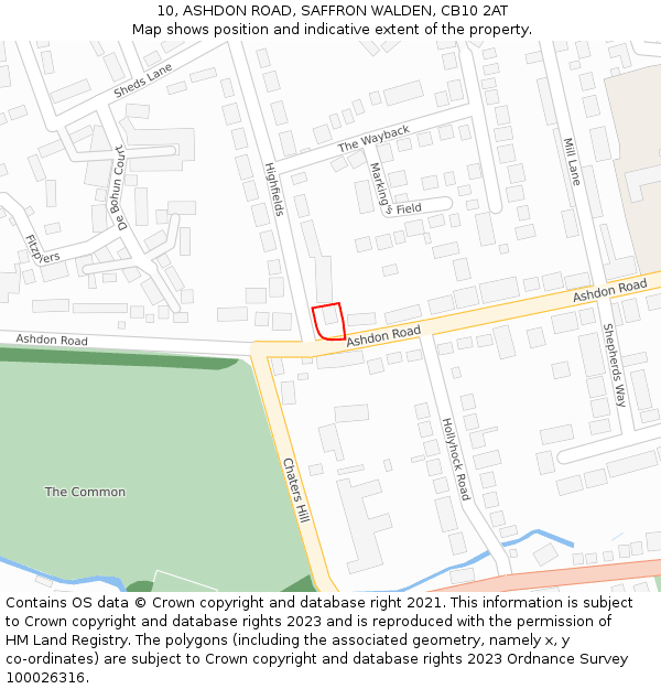 10, ASHDON ROAD, SAFFRON WALDEN, CB10 2AT: Location map and indicative extent of plot