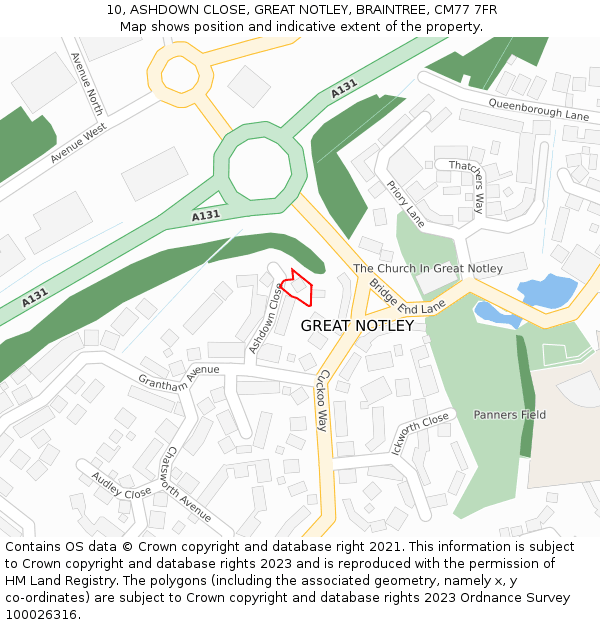 10, ASHDOWN CLOSE, GREAT NOTLEY, BRAINTREE, CM77 7FR: Location map and indicative extent of plot