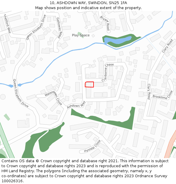 10, ASHDOWN WAY, SWINDON, SN25 1FA: Location map and indicative extent of plot