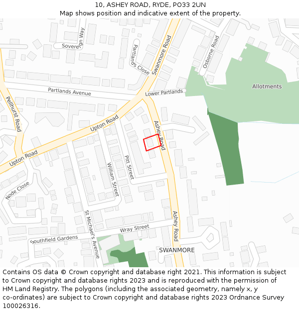 10, ASHEY ROAD, RYDE, PO33 2UN: Location map and indicative extent of plot