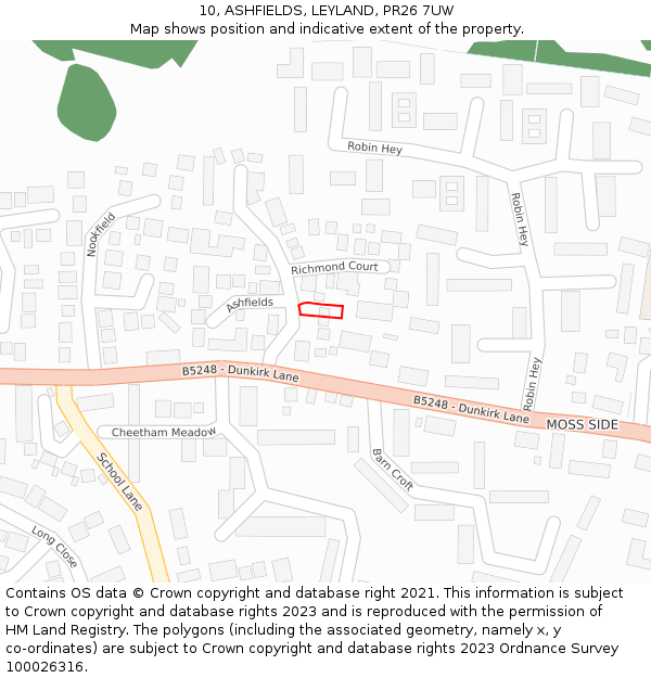 10, ASHFIELDS, LEYLAND, PR26 7UW: Location map and indicative extent of plot