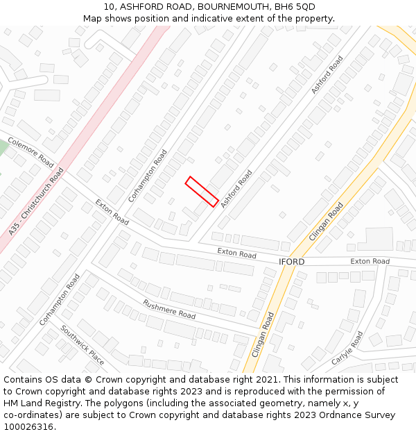 10, ASHFORD ROAD, BOURNEMOUTH, BH6 5QD: Location map and indicative extent of plot