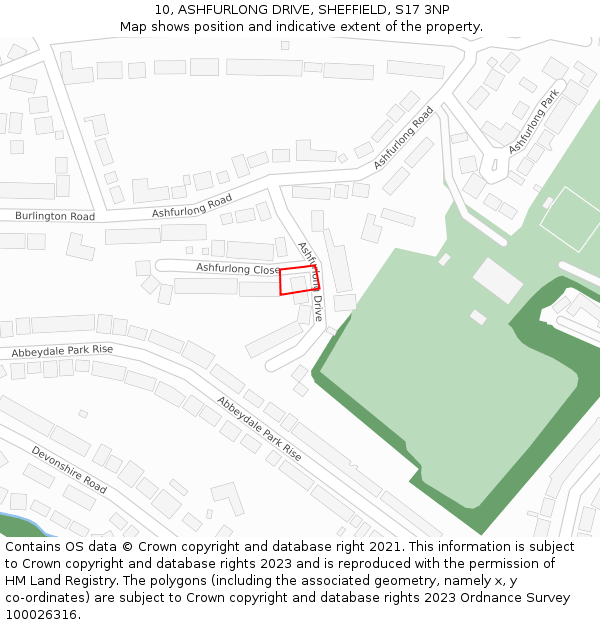 10, ASHFURLONG DRIVE, SHEFFIELD, S17 3NP: Location map and indicative extent of plot