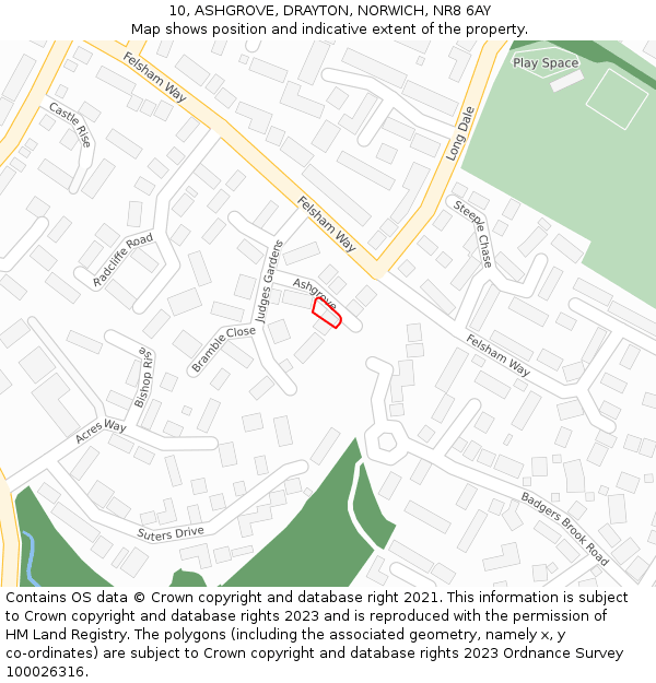 10, ASHGROVE, DRAYTON, NORWICH, NR8 6AY: Location map and indicative extent of plot