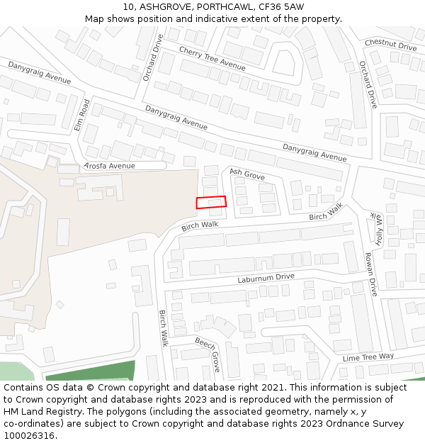 10, ASHGROVE, PORTHCAWL, CF36 5AW: Location map and indicative extent of plot