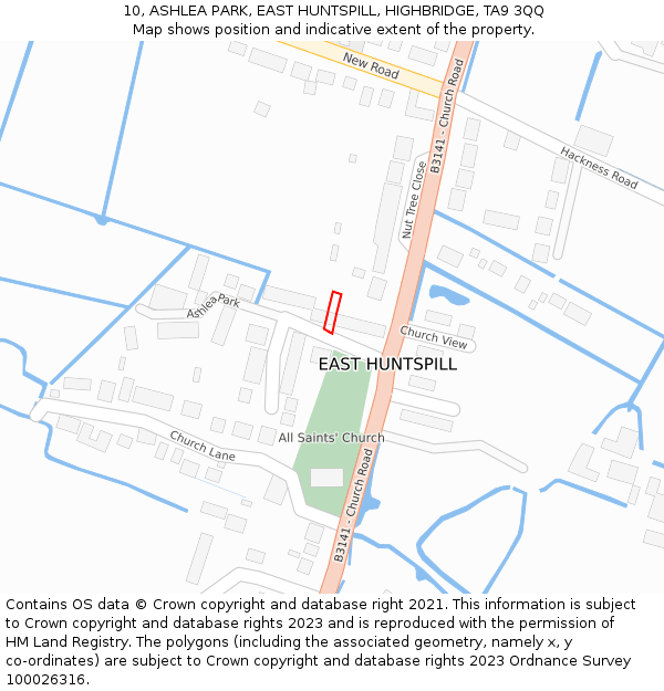 10, ASHLEA PARK, EAST HUNTSPILL, HIGHBRIDGE, TA9 3QQ: Location map and indicative extent of plot