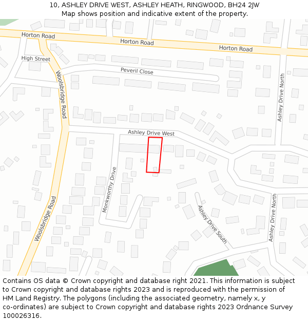 10, ASHLEY DRIVE WEST, ASHLEY HEATH, RINGWOOD, BH24 2JW: Location map and indicative extent of plot