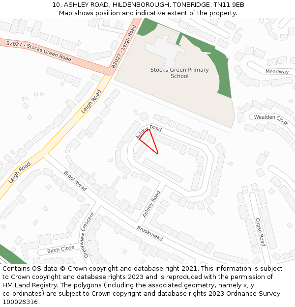 10, ASHLEY ROAD, HILDENBOROUGH, TONBRIDGE, TN11 9EB: Location map and indicative extent of plot