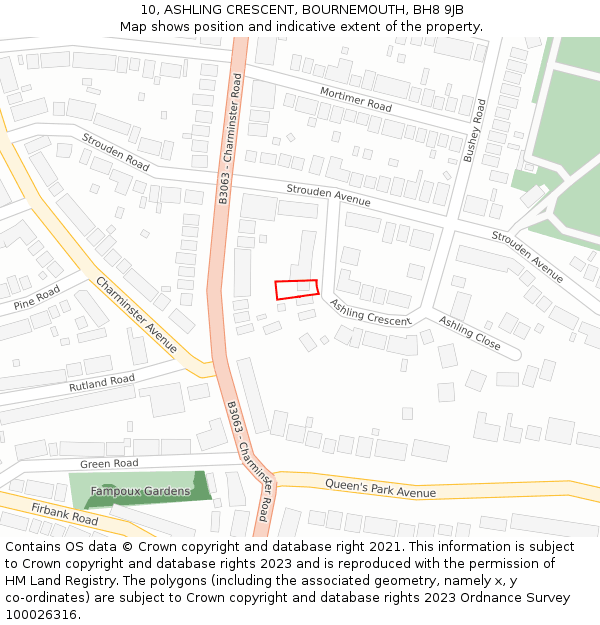 10, ASHLING CRESCENT, BOURNEMOUTH, BH8 9JB: Location map and indicative extent of plot