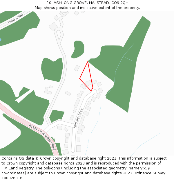 10, ASHLONG GROVE, HALSTEAD, CO9 2QH: Location map and indicative extent of plot