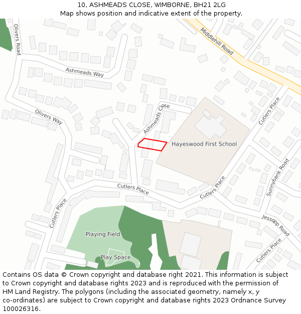 10, ASHMEADS CLOSE, WIMBORNE, BH21 2LG: Location map and indicative extent of plot