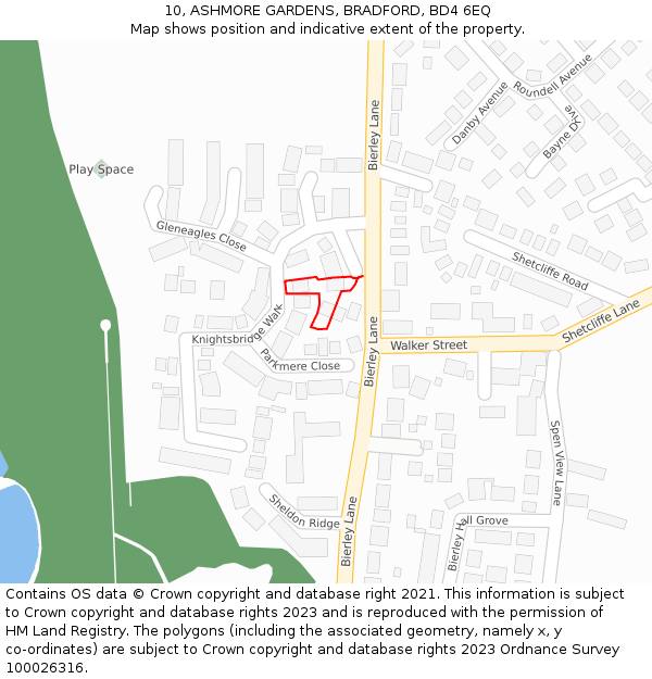 10, ASHMORE GARDENS, BRADFORD, BD4 6EQ: Location map and indicative extent of plot