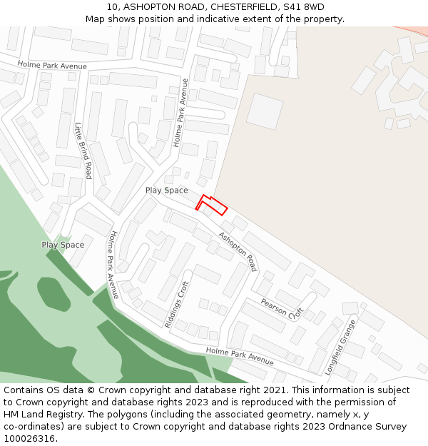 10, ASHOPTON ROAD, CHESTERFIELD, S41 8WD: Location map and indicative extent of plot