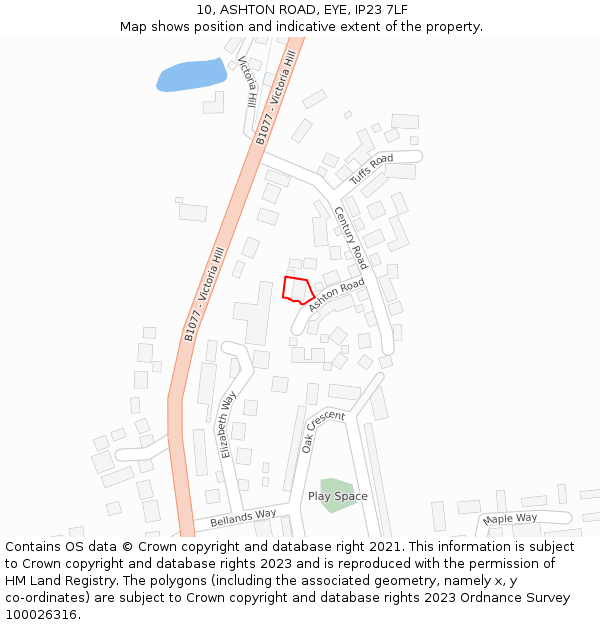 10, ASHTON ROAD, EYE, IP23 7LF: Location map and indicative extent of plot