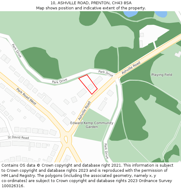 10, ASHVILLE ROAD, PRENTON, CH43 8SA: Location map and indicative extent of plot
